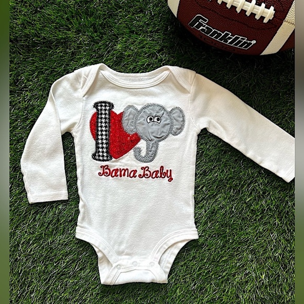 “Bama Baby” Long-Sleeve Appliqué Onesie - Size 6-9 mod